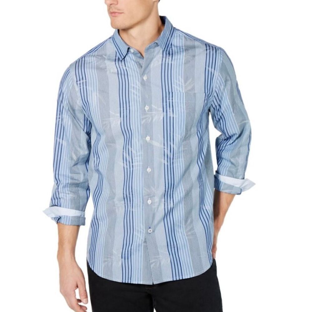 Tommy Bahama Button Up Shirt Blue‎ Striped Tropical Vacation Sz L